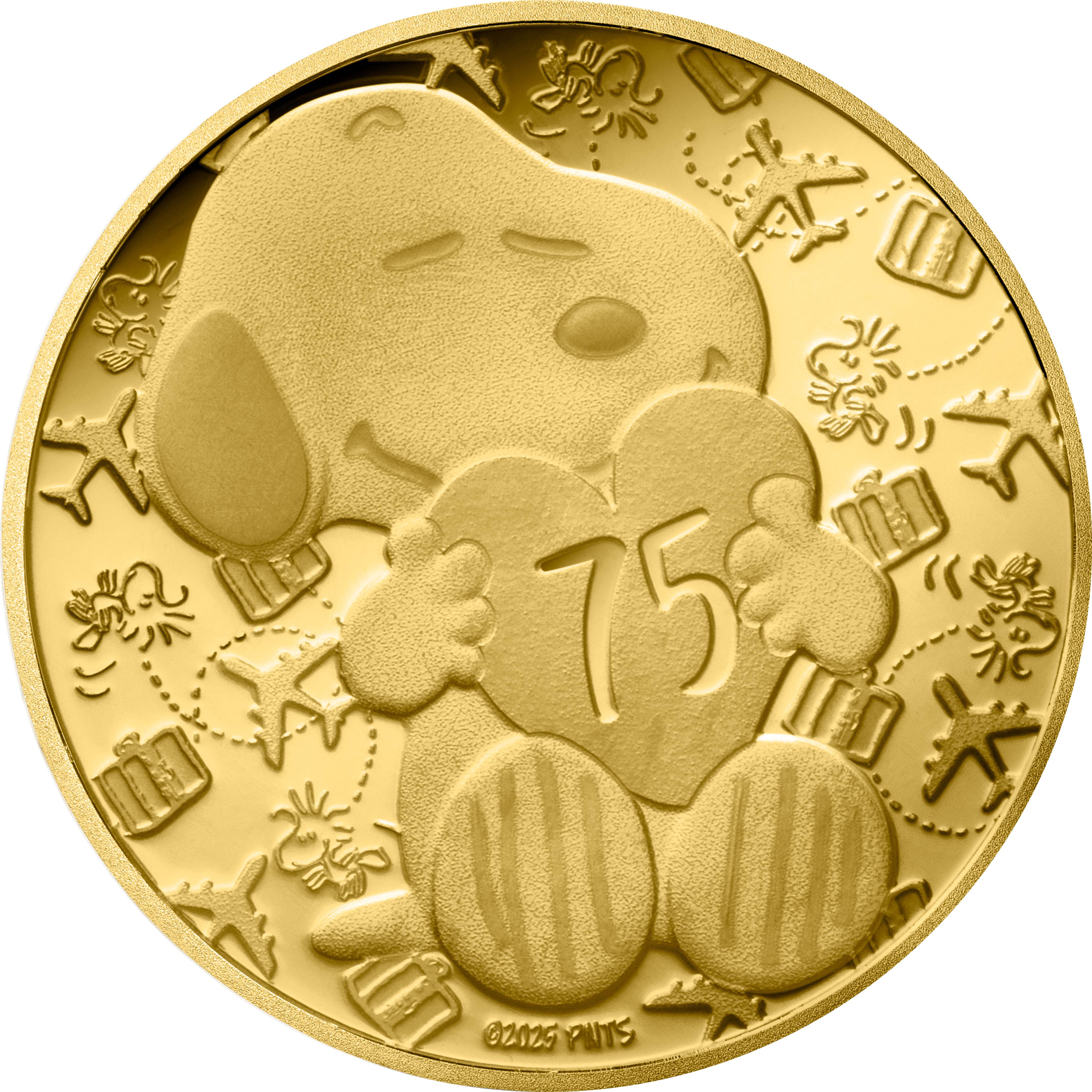 Snoopy 2025, zlatá mince v etuji; 0,5 g