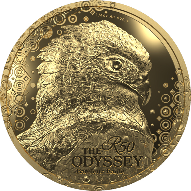 Orlík kejklíř (Bateleur) 2025, zlatá mince v etuji, 1/4 oz