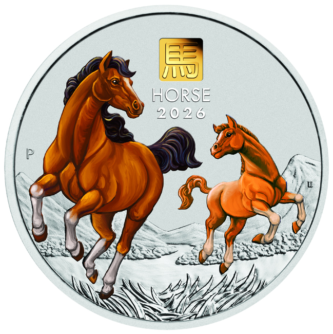 Lunární kůň 2026, Perth Mint, barevná stříbrná mince v etuji, 1 kg