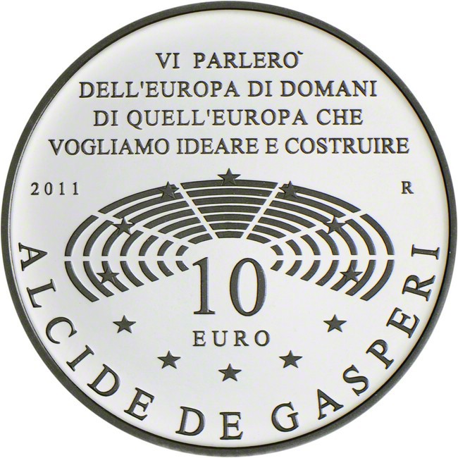 10 Euro Stříbrná mince 130. výročí Alcide de Gasperi PP