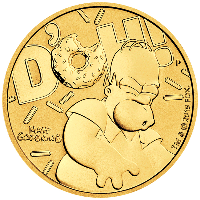 100 Dollar Zlatá mince - Simpsons: Homer UN