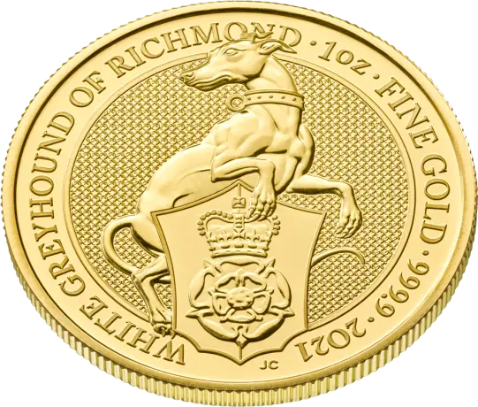 Zlatá minca Kráľovnina zvieratá - Greyhound of Richmond (white) 2021, 1&nbsp;oz