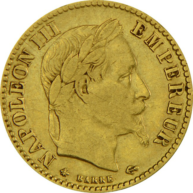 Zlatá minca 10 franků Napoléon III (s vavrínovým vencom) -rôzne roky, Francúzsko