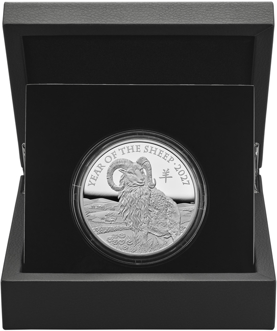 Lunární ovce 2027 - Velká Británie, stříbrná mince v etuji, 5 oz
