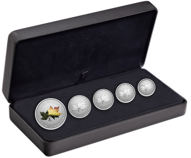 Maple Leaf 2027, sada stříbrných mincí v etuji, 59 g