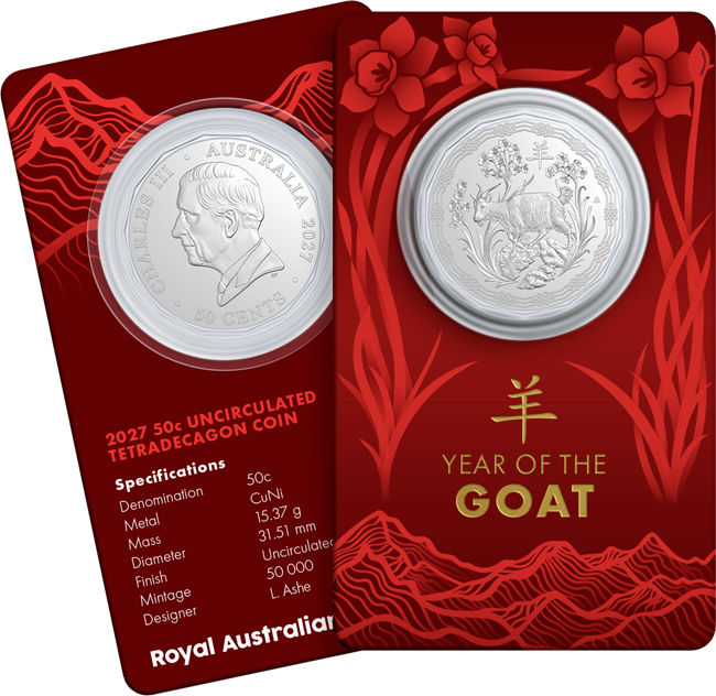 Lunární koza 2027 - Austrálie (Royal Australian Mint), CuNi mince v blistru, 15 g