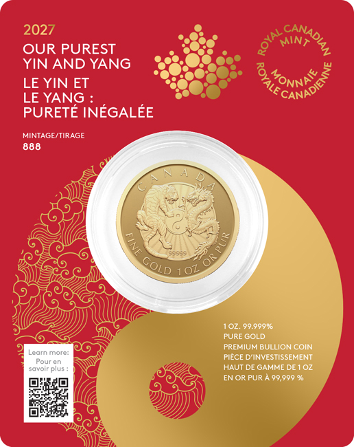 Nejčistší Ying a Yang 2027, zlatá mince v blistru, 1 oz
